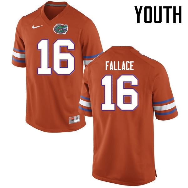 Youth NCAA Florida Gators Brian Fallace #16 Stitched Authentic Nike Orange College Football Jersey CGH5065YP